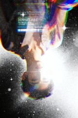 Astral Projection A Figure Ascending Through Glitchy Cosmos