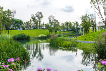 The ecological and green scenery of Jiaozi Park in Chengdu, Sichuan Province, China