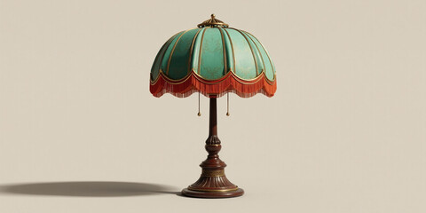Vintage decorative lamp with green and red fabric shade - AI generated