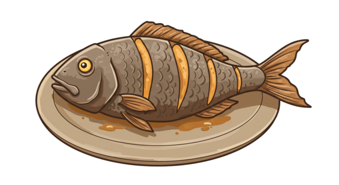 Grilled fish seafood cuisine food meal plate delicious dinner lunch tasty gourmet dish recipe cooking on transparent background