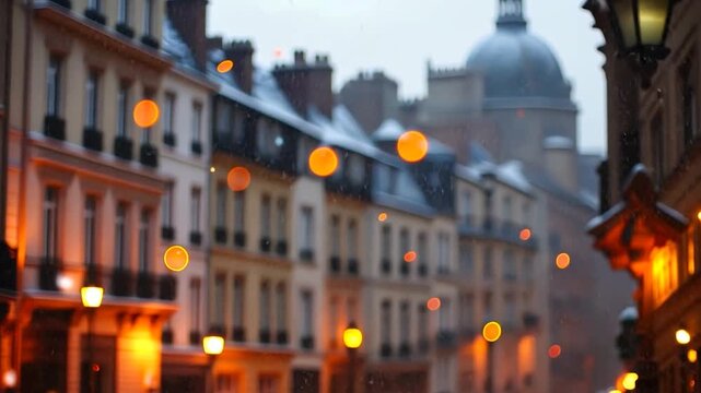 Snowy Parisian Street at Night