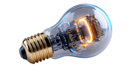 Illuminating Idea: A detailed, photorealistic image of a glowing light bulb reveals the intricate inner workings, symbolizing innovation, creativity, and the spark of inspiration.