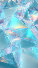 Iridescent Crystal Texture with Geometric Faceted Pattern in Soft Blue and Aqua Tones