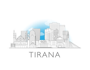 Naklejka premium Tirana, Albania, cityscape illustration skyline drawing