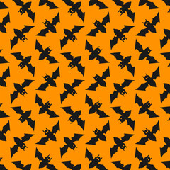 Halloween seamless pattern with bats Orange background