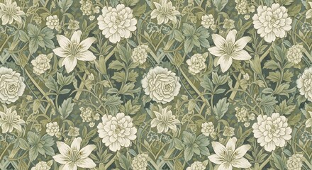 Aesthetic Rustic Floral Wallpaper Pattern, Vintage Botanical Art with Delicate Blooms and Greenery