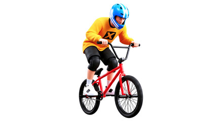 Naklejka premium bmx rider in action cartoon 3d model, dynamic pose, intense focus, isolated on transparent background