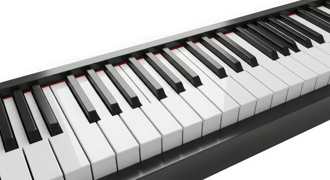 Close up view of black and white piano keys in a musical arrangement ready for performance transparent background