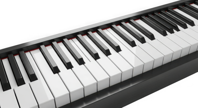 Close up view of black and white piano keys in a musical arrangement ready for performance transparent background