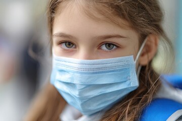 Medical Grade Mask. Back to School 2020: Schoolgirl in Protective Mask