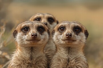 Fototapeta premium Close-up of meerkats displaying captivating expressions