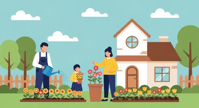 Family Gardening in Springtime.