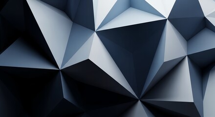 Fototapeta premium Geometric polygons in layered tones of blue and white create a crystalline abstract surface, blending light, shadow, and digital dimensional artistry.