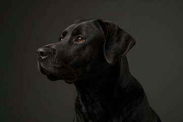 Fototapeta premium Side view of a black Labrador retriever captured in a studio with intense lighting