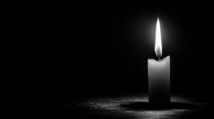 A single candle burning in complete darkness, minimalist mood.