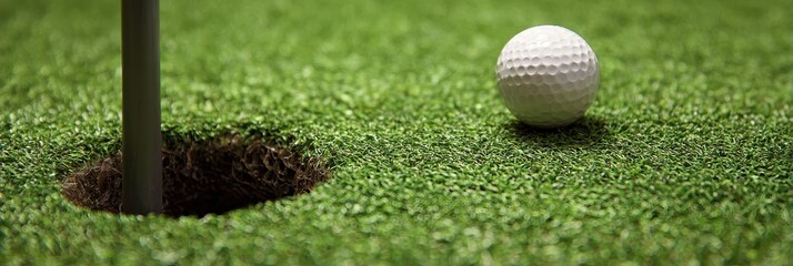 Mini Golf Hole. 4th Green with Golf Club, Flag and Edge of the Green