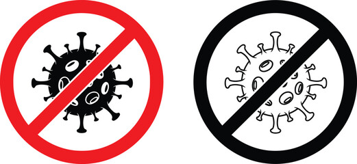 No entry sign with virus isolated on white background, stop coronavirus