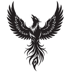 Stylized Black Phoenix Bird Silhouette with Spread Wings