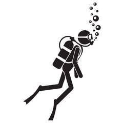 Scuba Diver Silhouette with Rising Air Bubbles