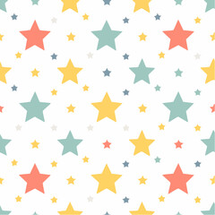 Colorful Pastel Stars Seamless Pattern On White Background