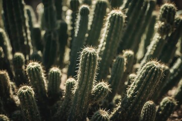 Close-up of a houseplant cactus with a selective focus and filter effect