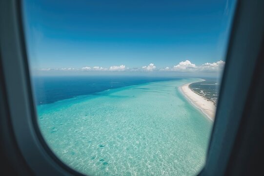 Fototapeta Scenic Ocean Vista Seen Through Aircraft Window