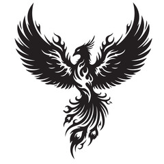 Majestic Phoenix Bird with Spreading Fiery Wings and Tribal Art