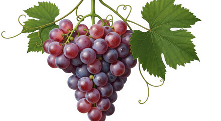 Fototapeta premium Ripe red grapes hanging on vine with green leaves a delicious and refreshing fruit perfect for snacks or wine making transparent background