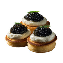 Luxury Caviar Canapés with Cream and Dill Isolated on Transparent Background