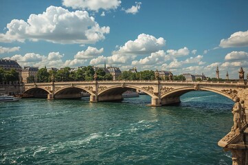 Obraz premium Golden ornate bridge over water on a sunny summer day