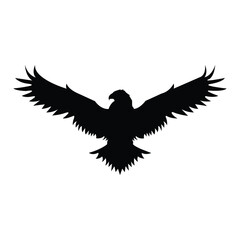 Fototapeta premium Black silhouette of an eagle with wings fully spread, symbolizing freedom, strength, and power. Perfect for logos, tattoos, wildlife designs, patriotic themes, and bold graphic projects.