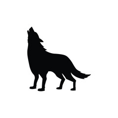 Black silhouette of a howling wolf standing proudly, symbolizing wilderness, strength, and freedom. Perfect for logos, tattoos, wildlife illustrations, nature posters, and minimalist graphic design.