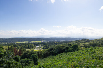 Naklejka premium ［山形県 舟形町］舟形若あゆ温泉からの 山河と里の眺め