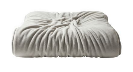 Close-up of a textured white object resembling a crumpled fabric or a soft pillow with intricate folds and shadows creating depth and form. transparent background