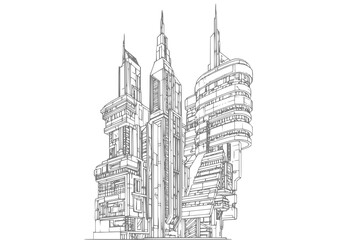 Fototapeta premium Futuristic Cityscape Line Art