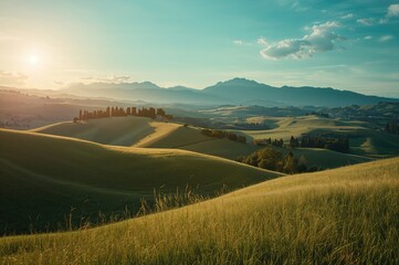 Obraz premium Stunning scenery adorned with lush greens and vibrant blues