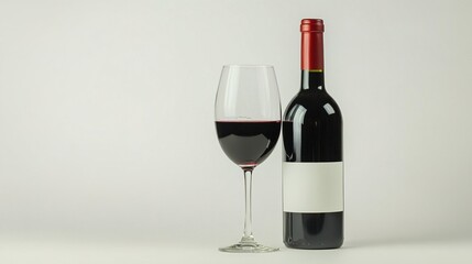 Champagne Bottle and Two Glasses of Red Wine, Creating Elegant Wine - Tasting Atmosphere, Suitable for Celebration, Dinner Scenarios