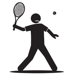 Black Silhouette of a Person Playing Tennis, Holding a Racket and Hitting a Ball