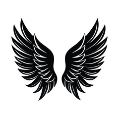 Obraz premium Black Silhouette of Symmetrical Feathered Wings white background