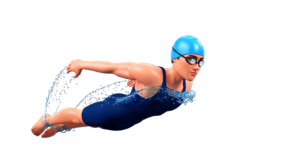 3d cartoon swimmer graceful freestyle, aquatic power, championship speed, isolated on transparent background