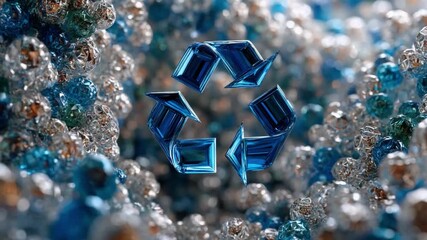 Eco-Conscious Composition: A vibrant, detailed display showcases a recycling symbol integrated with sparkling spheres, illustrating a commitment to environmental stewardship and sustainable practices.