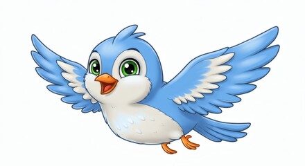 Joyful Bluebird in Flight Cartoon Illustration.