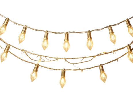 Golden string lights, isolated on a transparent background, PNG - Powered by Adobe