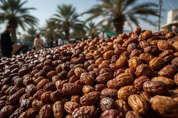Obraz premium Close-up of dried dates displayed in an outdoor marketplace