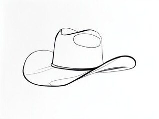 Vintage Cowboy Hat Drawing &acirc;&euro;&ldquo; Minimalist One Line Design on White Background