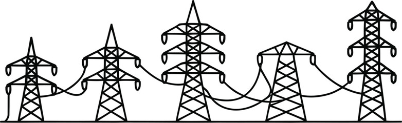 Electric Tower Thin Line Icon Set – Power Pole, Electricity Pylon, Electric Grid Symbol, Energy Infrastructure, Vector Illustration, Utility Icons, Power Line Graphics, Industrial Design, Creative Vec