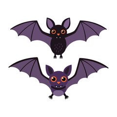 Purple bats flying with transparent background