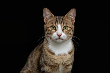 Obraz premium Young white Bengal feline isolated on a dark backdrop, adorable animal portrait
