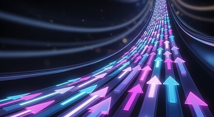 Data stream concept with arrows representing information flow and digital transformation to the future