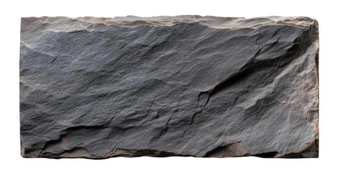 Dark grey slate stone slab with transparent background